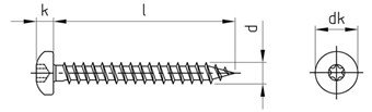 A 7506 TX10 d 3.5 x  45 /45 A2 forgácslapcsavar D fejű hegyes végű TX-a