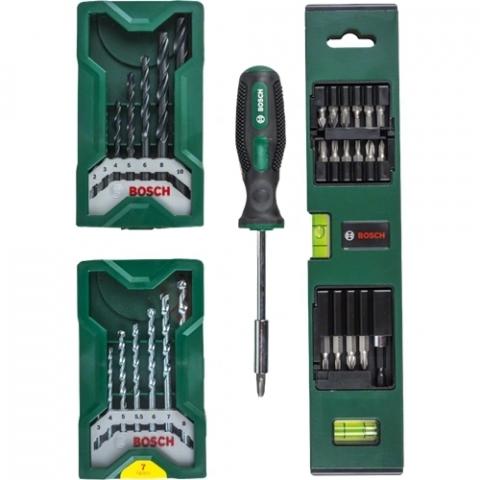 159017 Bosch Mini X-Line fúrókészlet + vízmérték + kézi csavarhúzó