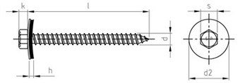 A 9059 d  6.5 x 165 /64 A A2 burkolatrögzítő hlf. lemezcsavar + tömítő alátét-a